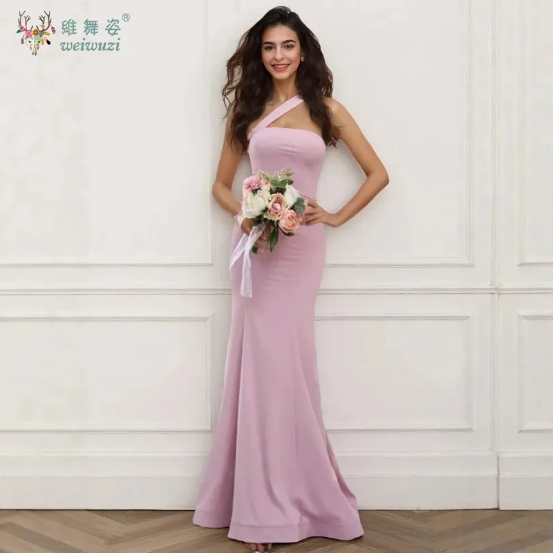 

Розовые простые платья подружки невесты длиной до пола, атласное женское вечернее платье без рукавов с наклонным вырезом на одно плечо