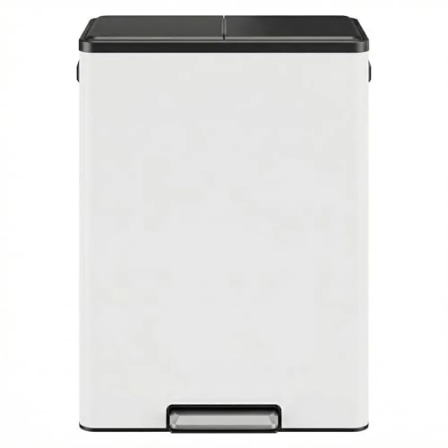 

16 Gallon Dual Compartment Trash Can, Stainless Steel Recycling Trash and Recycle Bin Combo with Step Pedal, Silent-Close Lid,