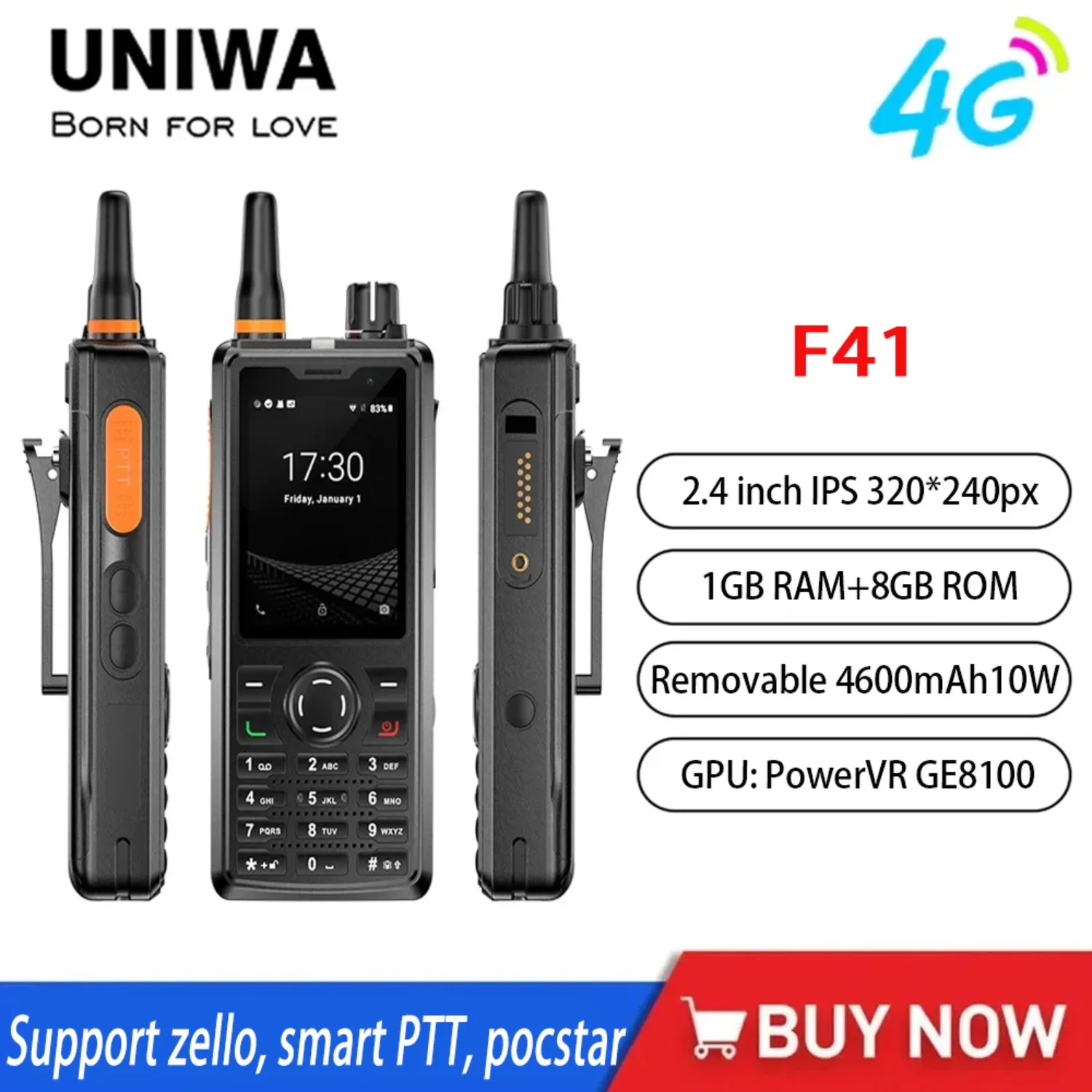UNIWA F41 4G POC Rugged Walkie Talkie Zello Phone 2.4