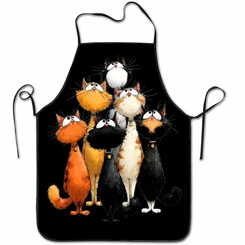 1pc Cartoon Cat Group Print Apron Sleeveless Bib Apron Unisex Home Kitchen Apron For Cooking Baking Gardening Holiday Gift