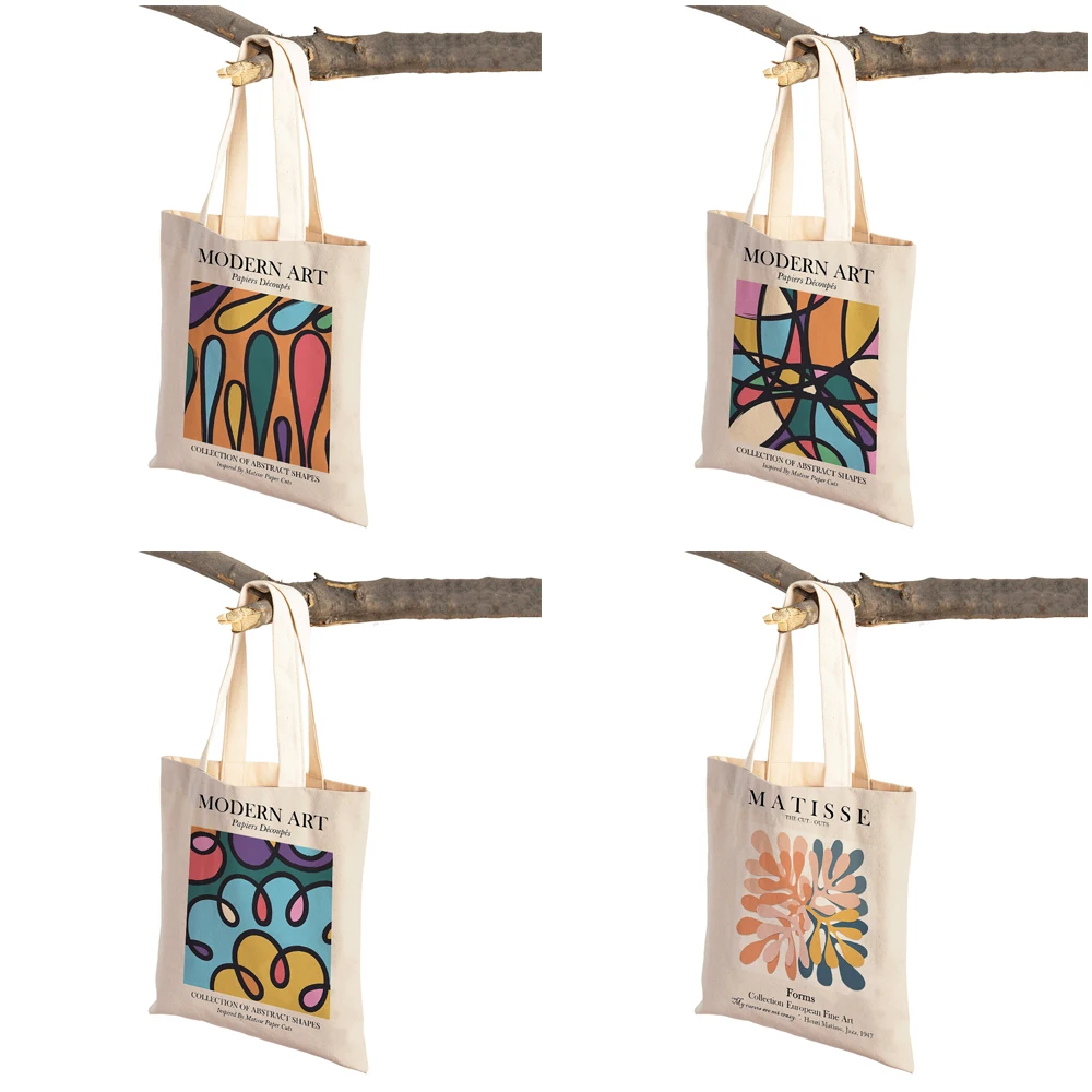 Abstract Color Block Matisse Girl Coral Modern Shopper Bag Double Print Lady Tote Handbag Casual Canvas Women Shopping Bags