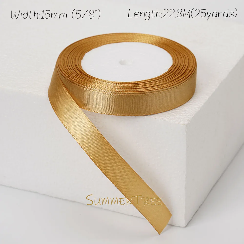 Goldfarbenes Satinband, 25 Yards, 22,8 Meter, 6 mm, 10 mm, 15 mm, 25 mm, 38 mm, 50 mm, für handgefertigte DIY-Geschenkverpackungen, Party, Halloween-Dekoration – Detail 12
