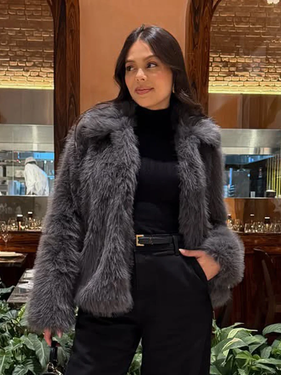 Winter Faux Fur Cardigan Coat Fur Jacket Long Sleeve Coat Women Elegant Fluffy Solid Color Thickened Thermal Fashion Oversized