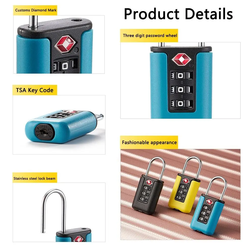 Anti-Theft Security Tool Travel Contrast Color Padlock Luggage Password Lock TSA Customs Code Lock 3 Digit Combination Lock