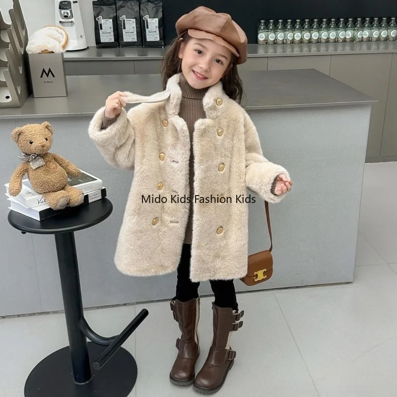 

Детская норковая шуба, зимняя куртка из искусственного меха для девочек, теплая верхняя одежда с длинными рукавами