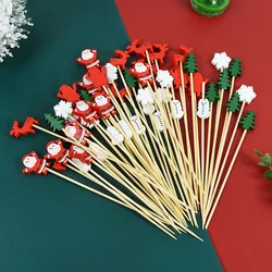 50/10pcs Christmas Bamboo Skewer Cocktail Picks Cupcake Topper Disposable Food Dessert Toothpicks 2025 New Year Supplies Navidad