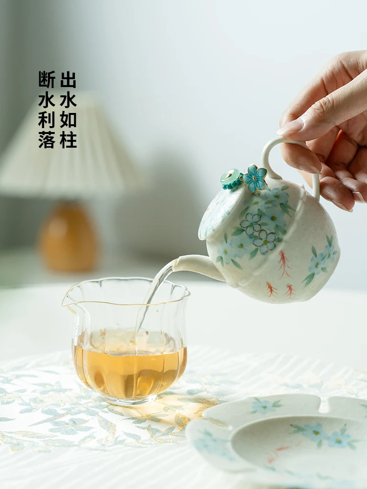 Rock Mine White Pure Hand Drawing Solenopsis Axillaris Ceramic Teapot High-Grade Tea Making Exquisite Household Kung Fu Set