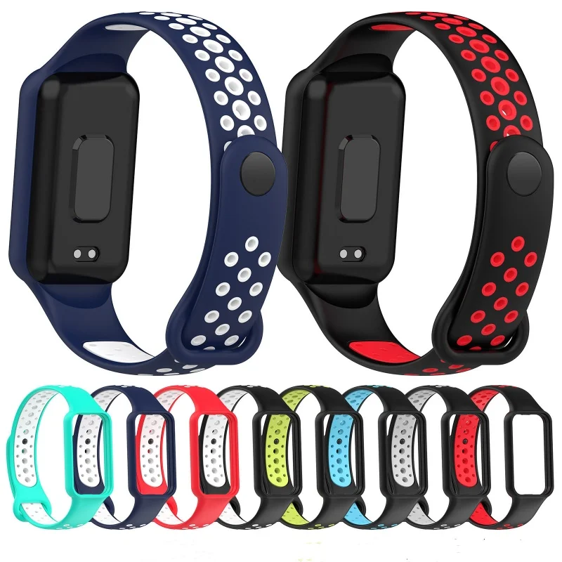 

High Quality Silicone Watch Strap For Huami Amazfit Band 7 Two-Color Breathable Smart Watchband Replacement Bracelet Accessories