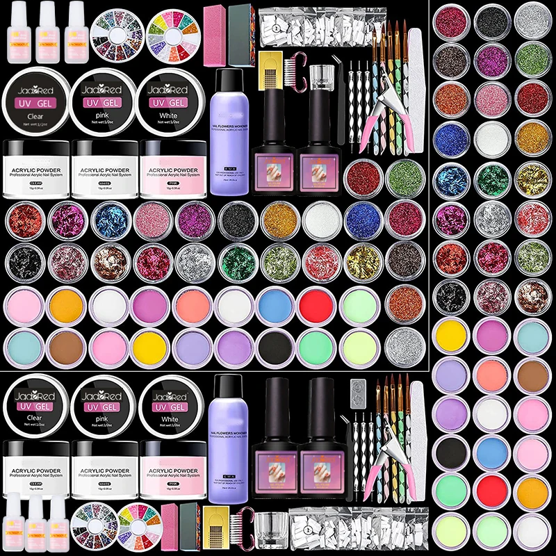 All-In-1 Acrylic Nail Kit Acrylic Nail Set Professional Colored Acrylic Nail Powder Nail Starter Kit Decoration Tools With Everything For Beginners Full Acrylic Nail Supplies Complete Acrylic Nail Kits Monomer Gel Nail Polish