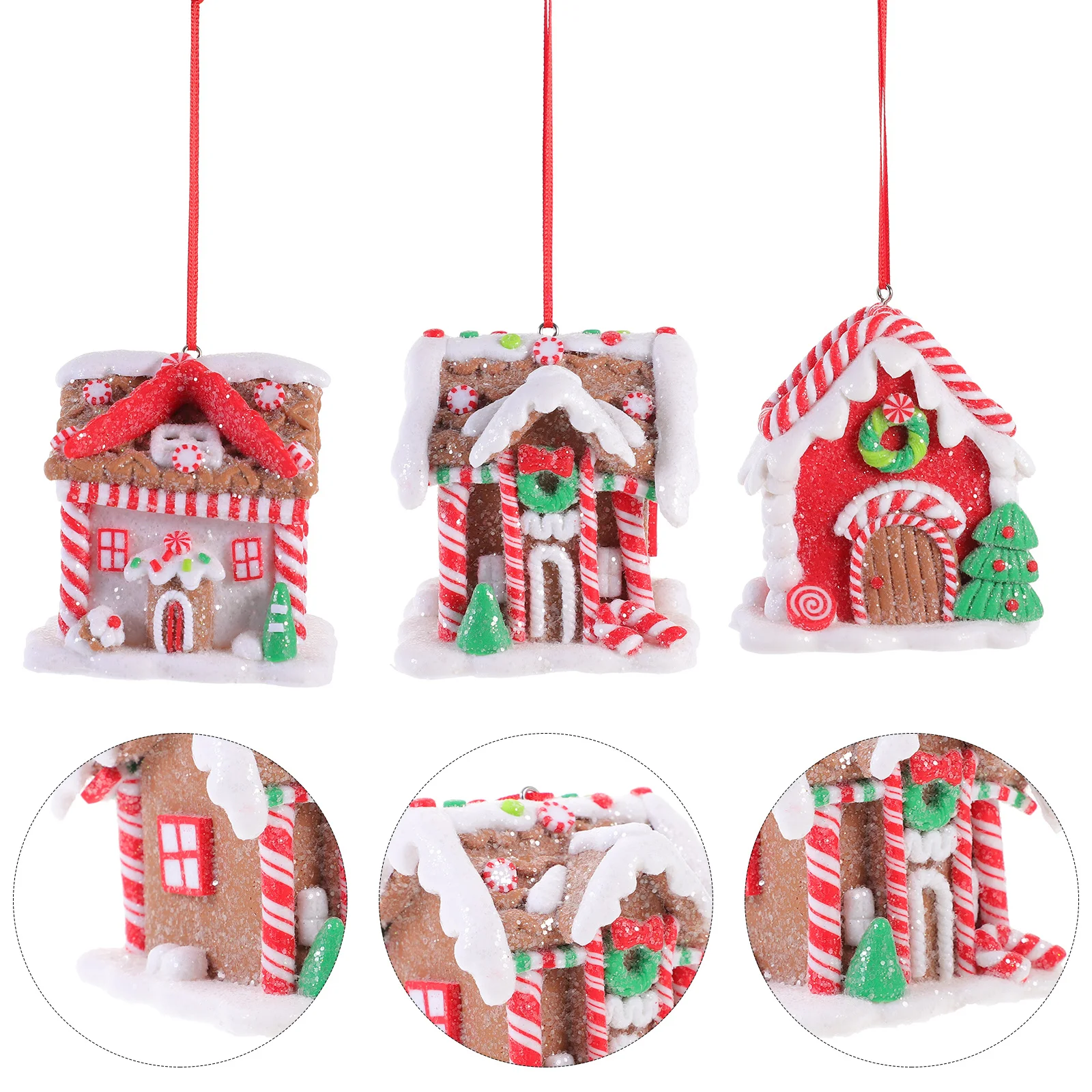 

3Pcs Christmas Tree Ornaments Candy House Decor Mini House Adorn Desktop Festival Silicone Handicraft Decoration