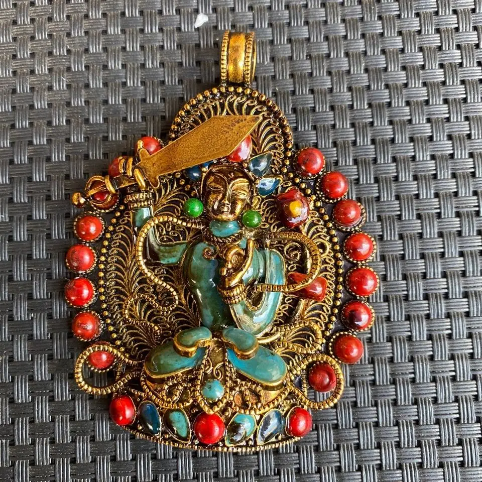 Nepalese handmade gilded Manjusri Bodhisattva Pendant Sign