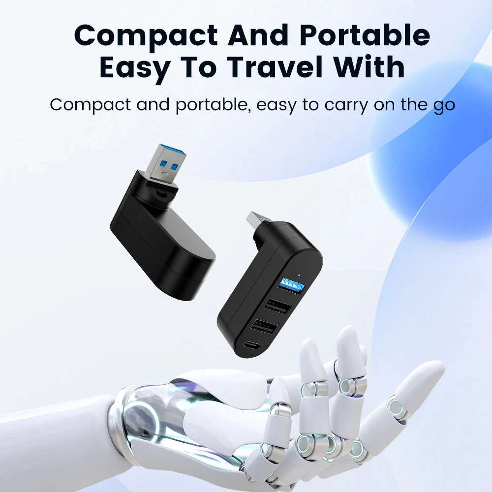 180° Rotatable USB Hub 4 Ports USB 3.0 2.0 Type C Portable Hub USB Splitter Extender Adapter For Tablet Computer PC Accessories