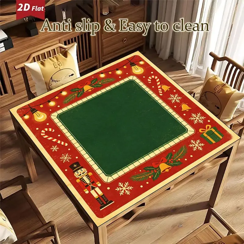 Christmas Mahjong Table Mat Square Christmas Tree Pinecone Anti slip Noise Reduction Game Mat Portable Desktop Decoration