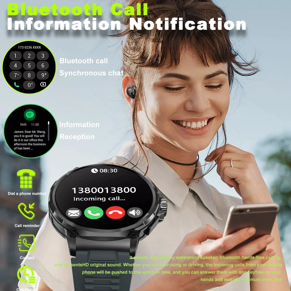 2024 nuevo reloj inteligente 1,85 "pantalla Ultra HD 710 mah batería grande llamadas Bluetooth Fitness Tracker relojes para hombres y mujeres