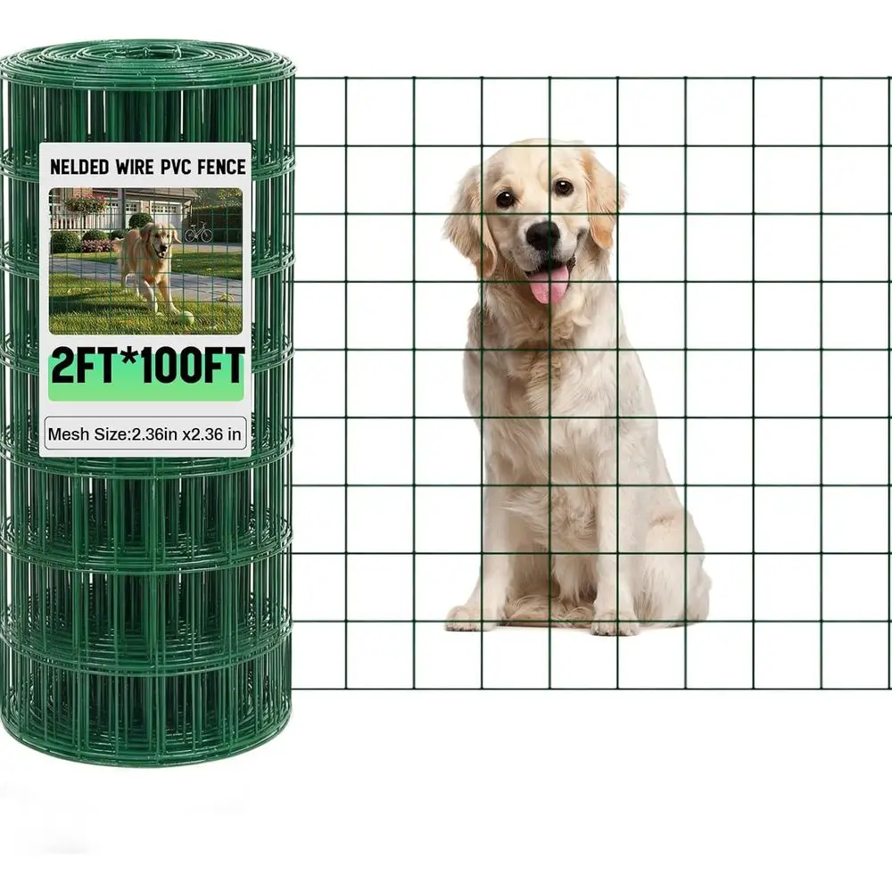 

Прочная оцинкованная проволочная сетка с ПВХ-покрытием, 2 x 100 футов, 2,36 кв.м, идеально подходит для ограждений садов, зон для домашних животных и диких животных (зеленая)