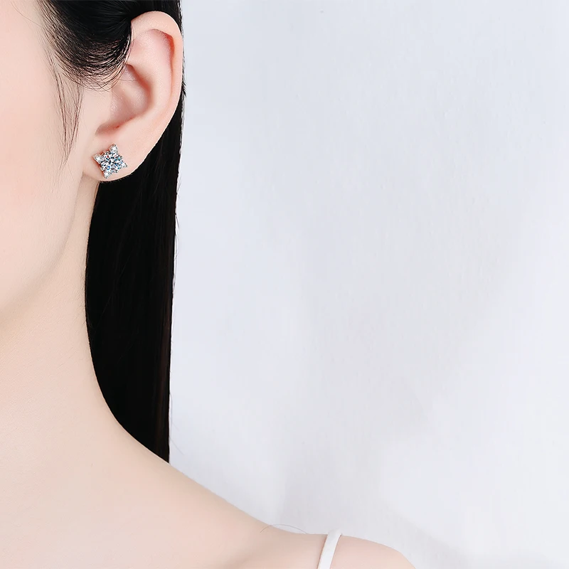 LORIELE Moissanite Stud Earrings for Woman Men Star Lab Moissanite Diamond Earrings 925 Sterling Silver Push Back Fine Jewelry
