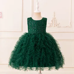 Kids Sequin Christening Party Dresses Girl Sequin Shining Lace Tutu Dress Girls Green Christmas Carnival Gown Children Costumes