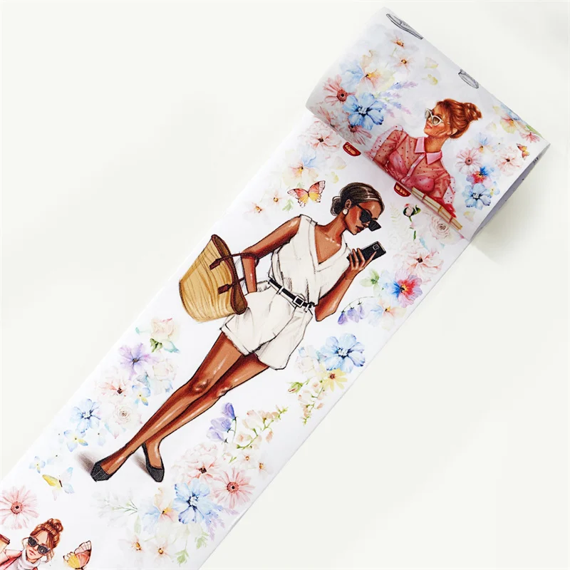 7cm x 5M WT New Scrapbooking nastri per mascheratura elegante Lady Flower Washi Tapes Journaling adesivo decorativo per animali domestici trasparente fai da te