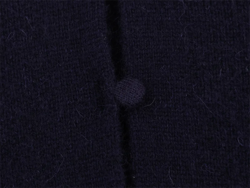 سترة نسائية 2025 شتاء نمط جديد أزرق كحلي ثلاثة أرباع كم الدانتيل المشذبة الياقة سترة متماسكة موضة عادية متعددة الاستخدامات #5