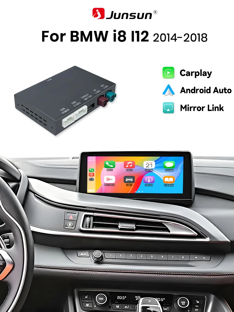 Moduł Junsun Wireless CarPlay Android Auto do BMW i8 i12 1 2 3 4 5 6 7 Series X1 X3 X4 X5 F20 F21 F30 F31 F34 F10 F48 F25 F26 F15 F10 E84 E60 E90 Mini NBT CIC CCC EVO System Mirror Link Module — 2