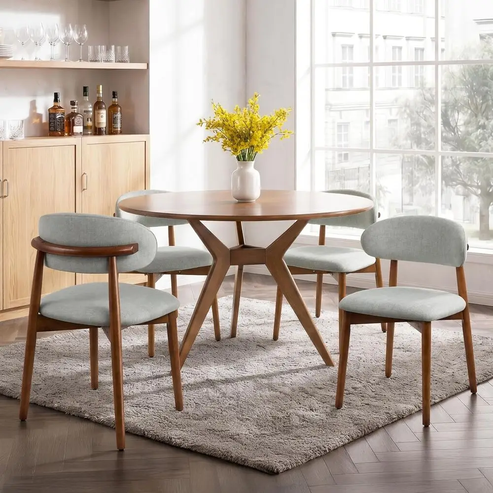 

Century ern Dining Chairs Set o 4, armhouse Wooden abric Upholstered Kitchen Chairs with Curve Back, Dining Room Chairs or Livin