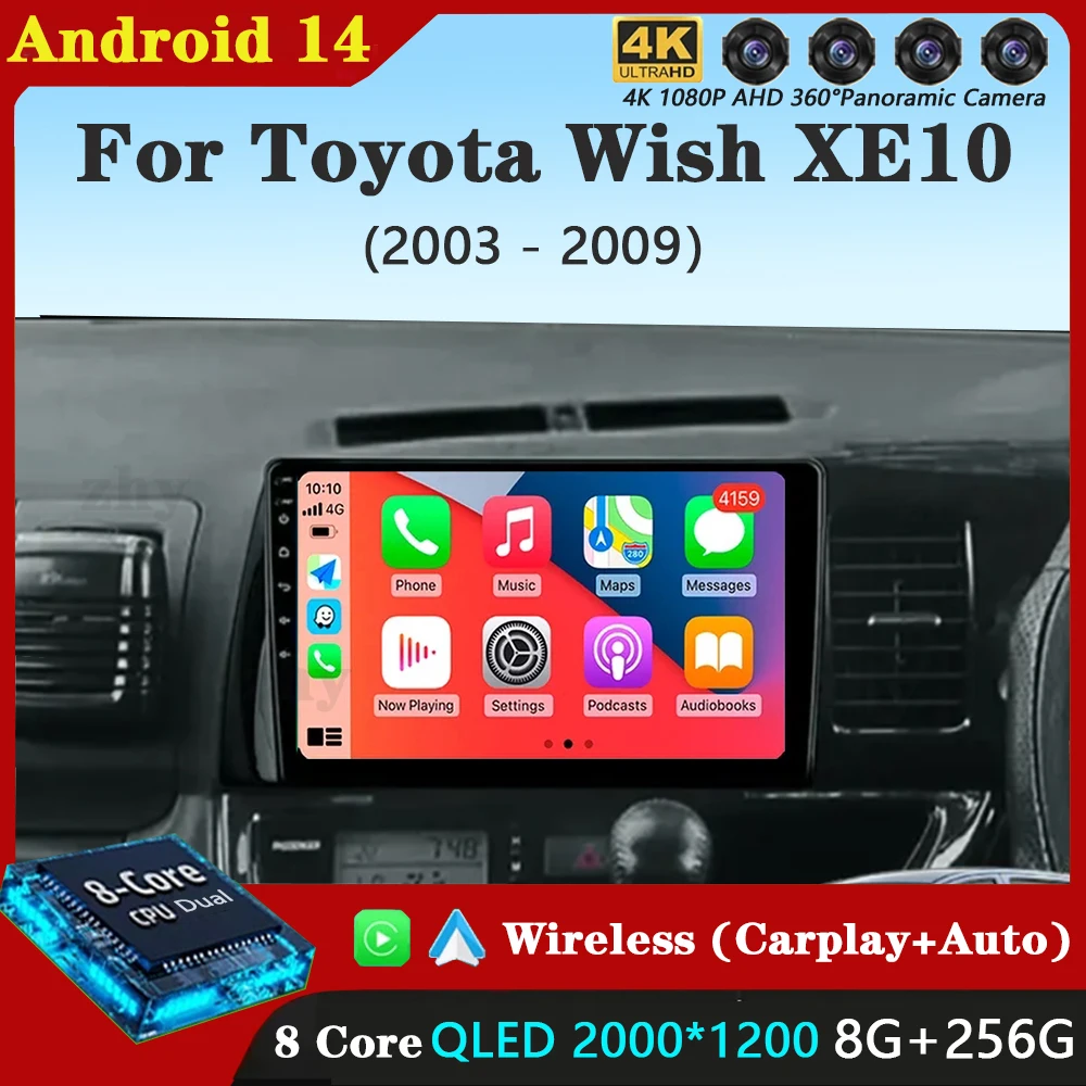 

Android 14 Carplay Auto для Toyota Wish XE10 2003-2009 Автомобильный радиоприемник Мультимедийный видеоплеер Навигация GPS Без 2Din 2 Din DVD DSP