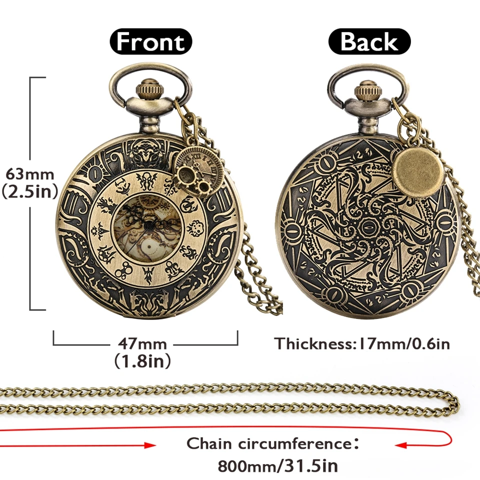 Circle Gear Analog Design Quartz Pocket Watch Steampunk Arabic Numeral Necklace Sweater Chain Pendant Clock with Gear Accessory