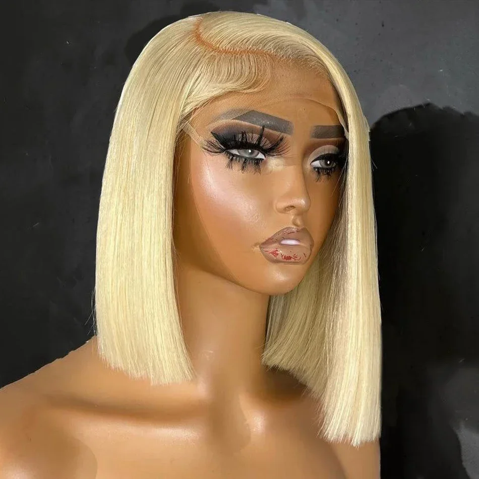 Rosabeauty Straight 13x6 Short Bob Lace Front Wig 613 Honey Blonde Color Transparent 13X4 Lace Frontal Human Hair Wig For Women