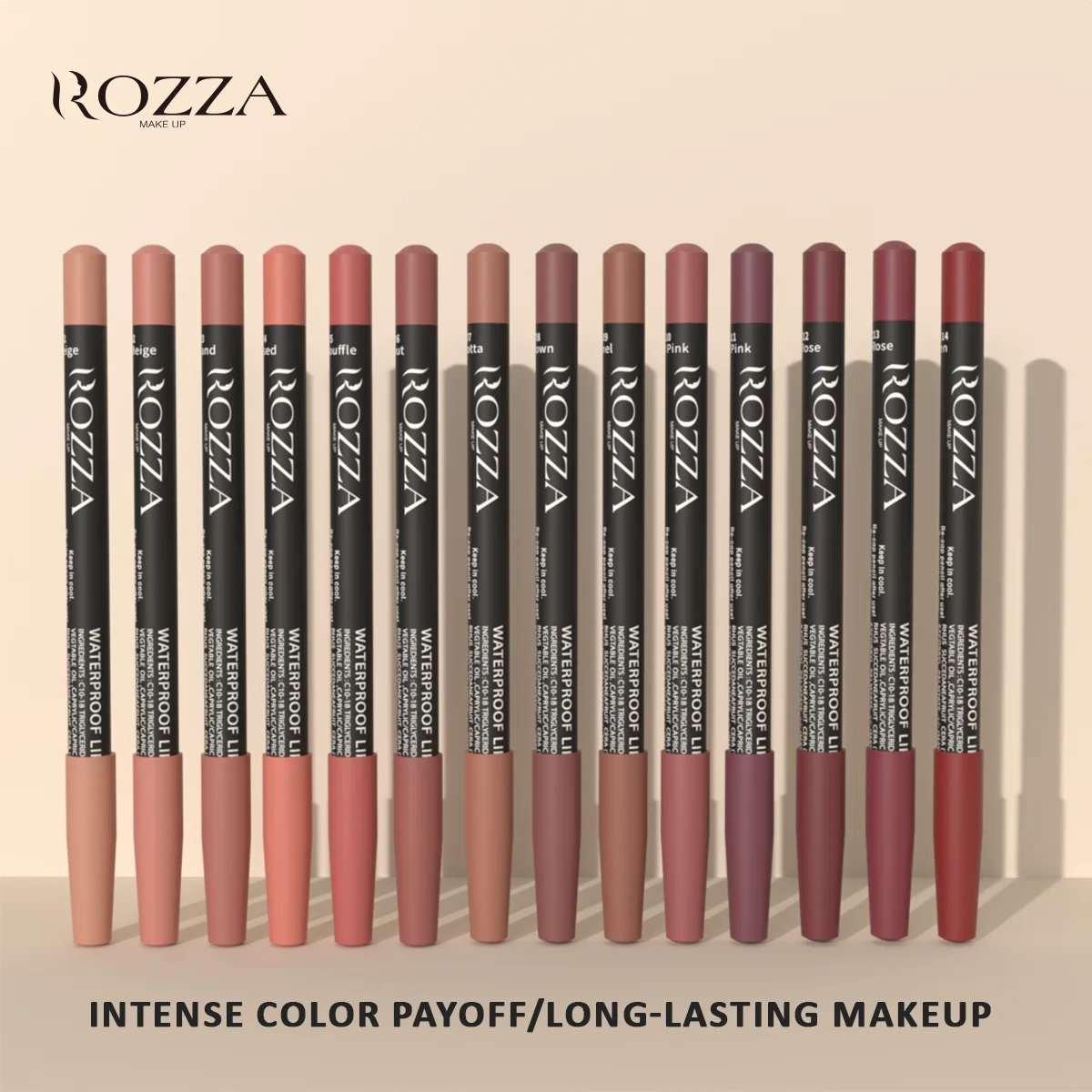 Rozza – ensemble de crayons à lèvres nus – Crayons à lèvres résistants à l'eau et finition mate avec squalane, ne tache pas, dans des nuances de baies et de corail