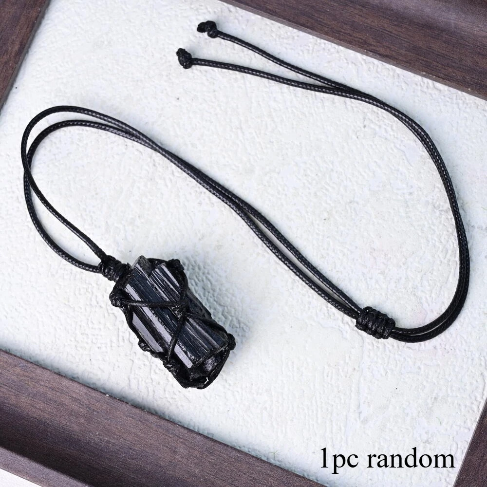 Natural Crystal Black Original Stone Necklace Hand-Woven Pendant Retro Daily Wear Gift Best Gifts for Valentine's Day