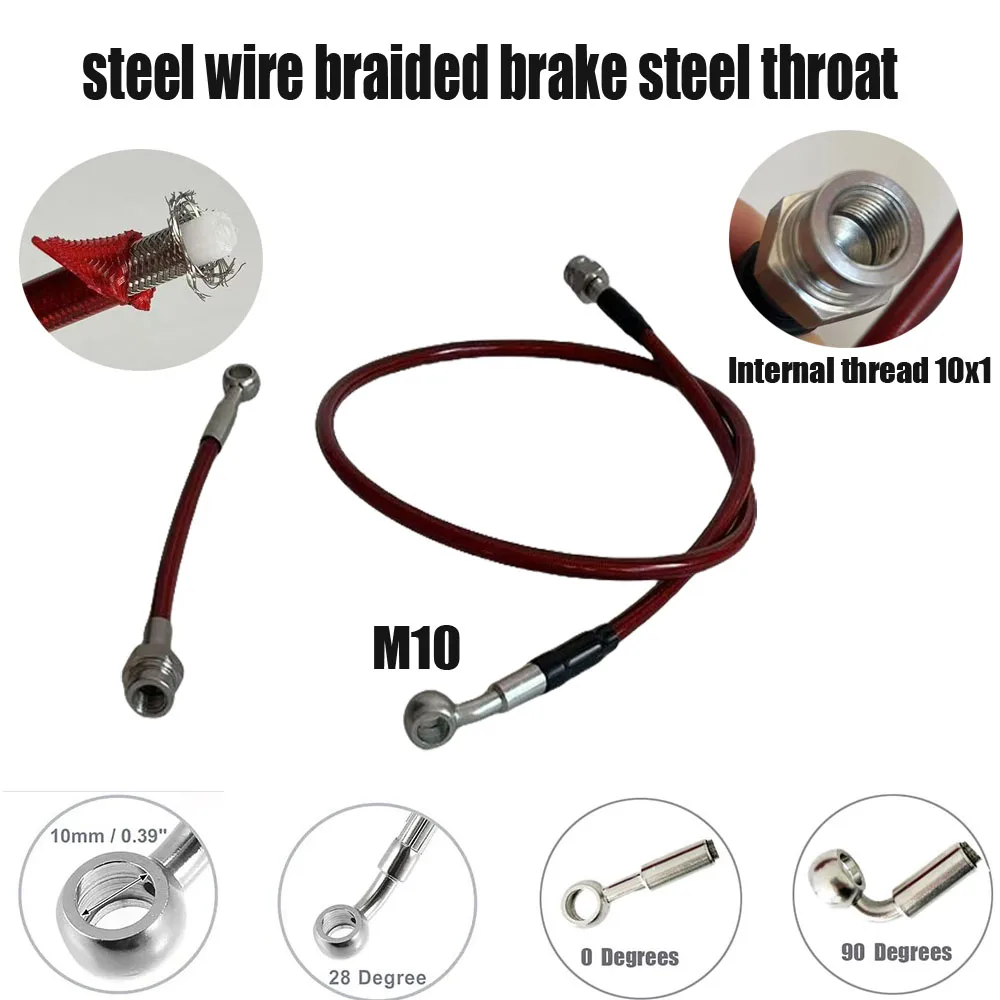 Red Stainless Steel Braided PTFE Brake Line M10X1 Car Clutch Oil Pipe M10 0°28°90°Brake Steel Throat Offroad Suspension Lift Kit