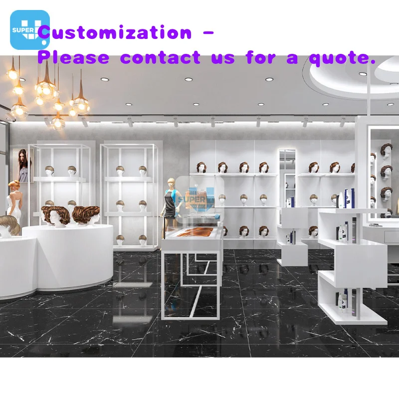 

custom.Retail Toupee Display Rack Custom Metal Wig Display Shelf White Hair Shop Design Led Wig Cabinet Periwig