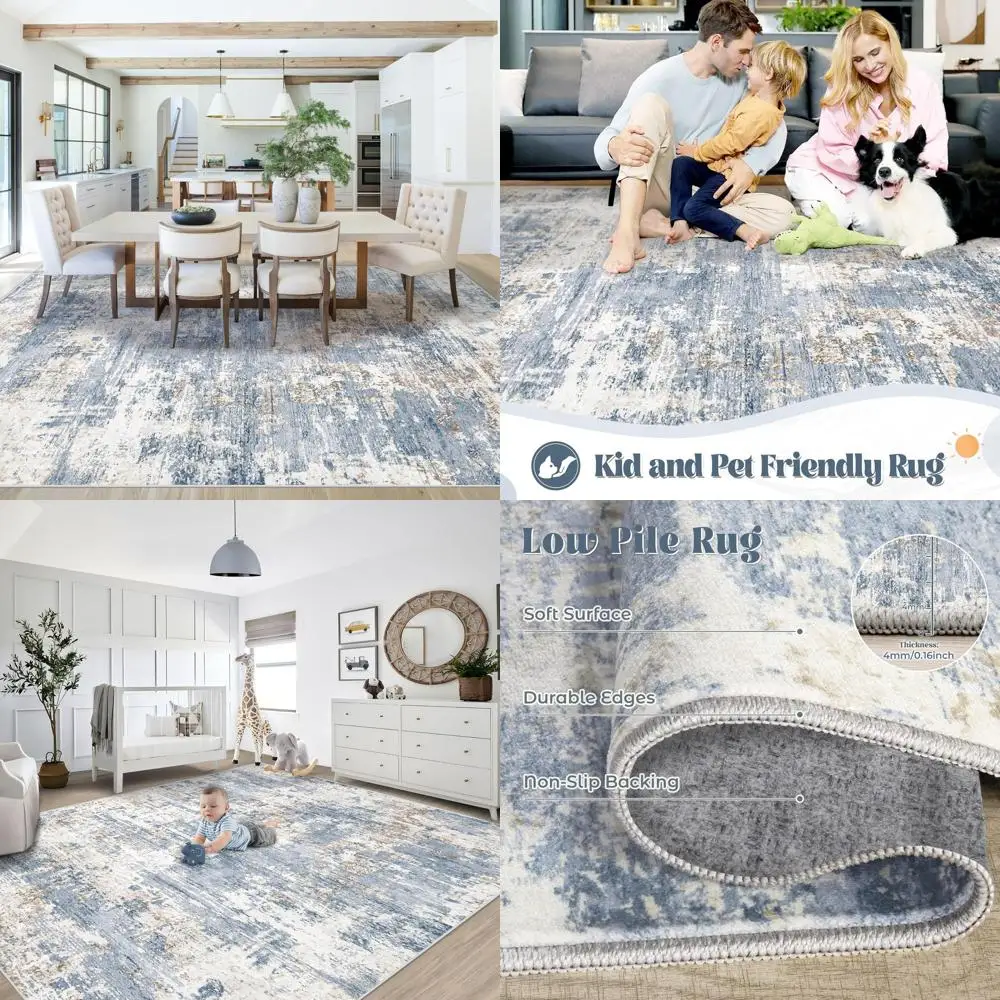 

Современные абстрактные ковры 8x10 футов, моющиеся, нейтральные, мягкие, нескользящие, устойчивые к пятнам, для гостиной, спальни, детской комнаты