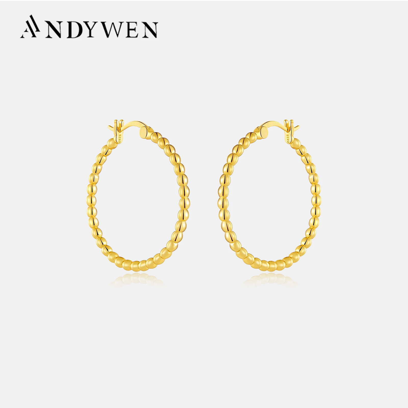 ANDYWEN 925 Sterling Silver 25mm Beads Hoops 2023 Rock Punk Piercing Loop Circle Earring Fashion Fine Jewelry Ohrringe Pendiente