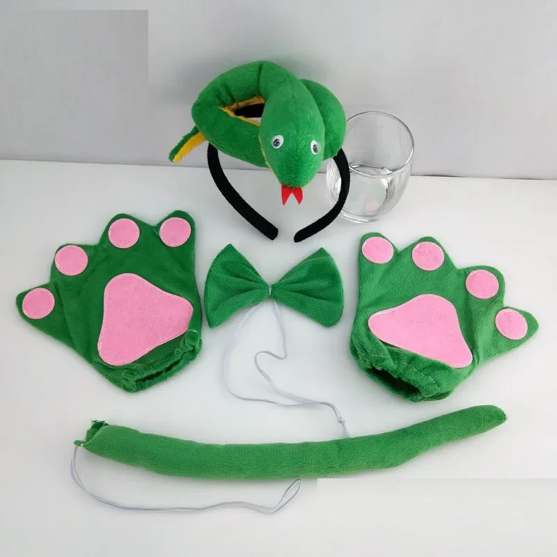 Adults Kids Plush Boy  Snake Headband Tail Tie Paw Gloves Animal Birthday Party Cosplay Costume Christmas Halloween Headwear