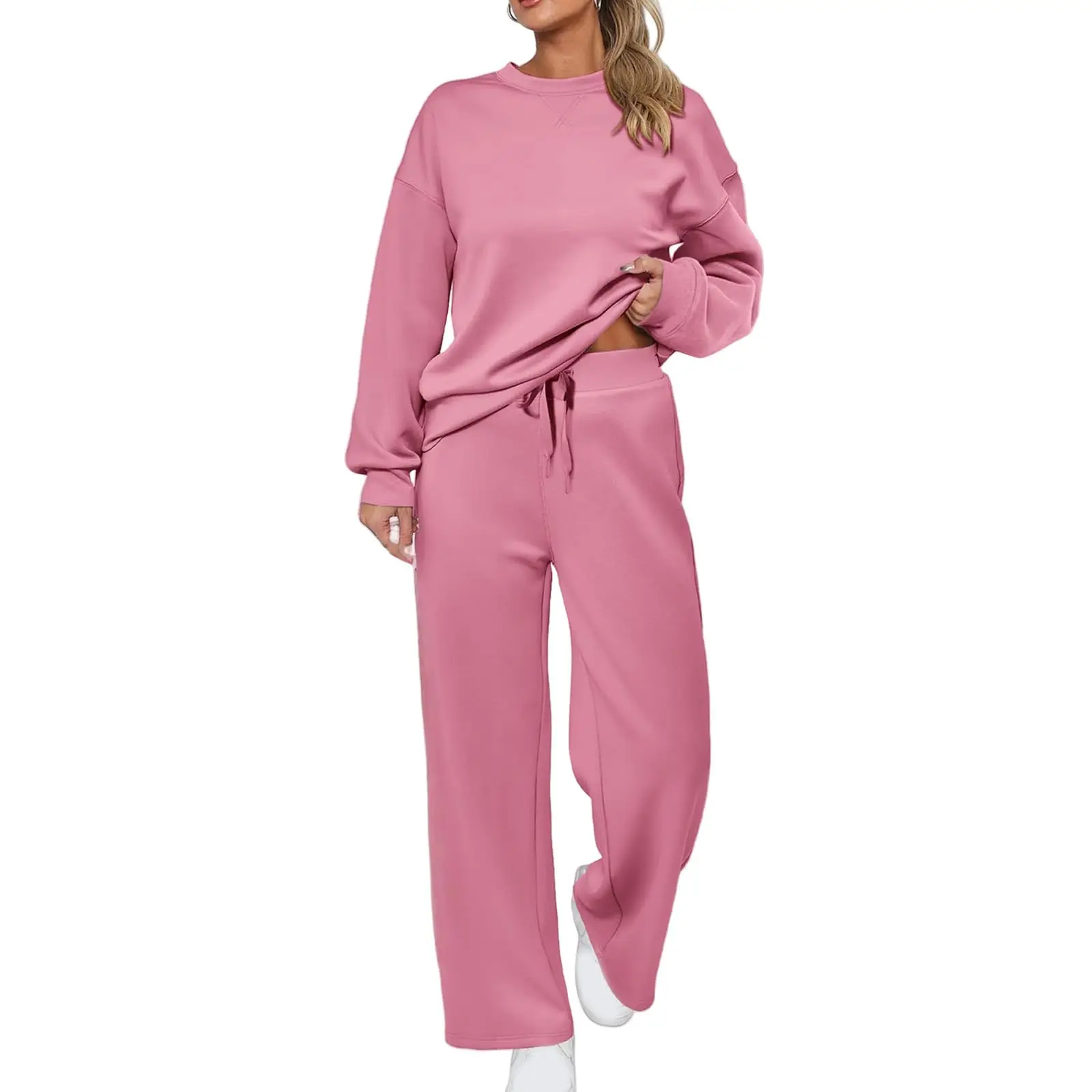 Autumn Spring 2 Pieces Women Sets Pullover For Women Tracksuit Round Neck Sweatshirt And Straight Jogging Pants Suits
