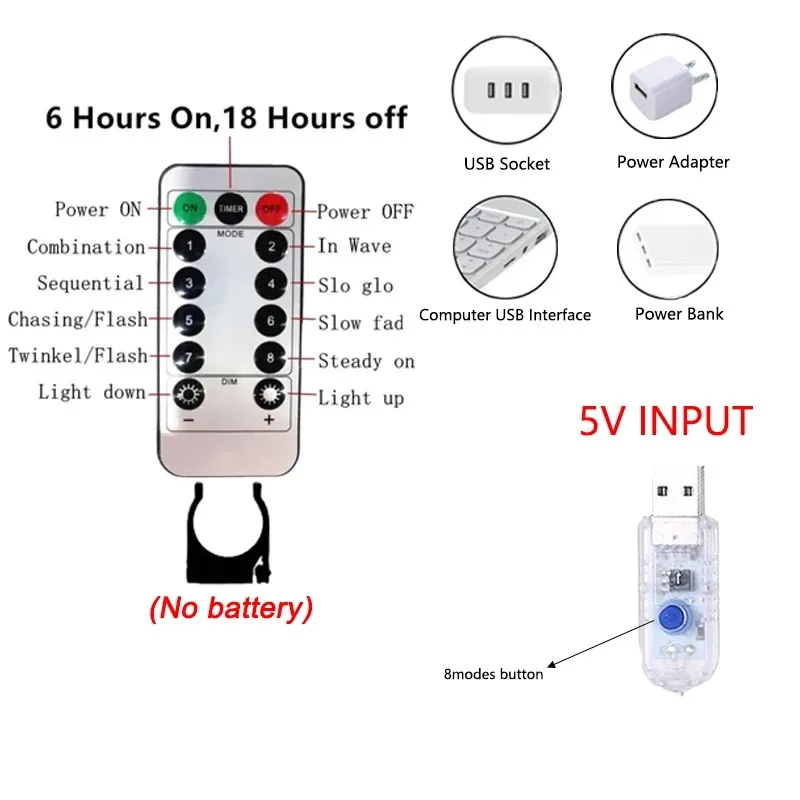 Guirnalda de luces USB para árbol de Navidad, guirnalda de luces con 8 modos para decoración de hogar, dormitorio, fiesta, vacaciones y boda, 6 M, 4 M, 3M