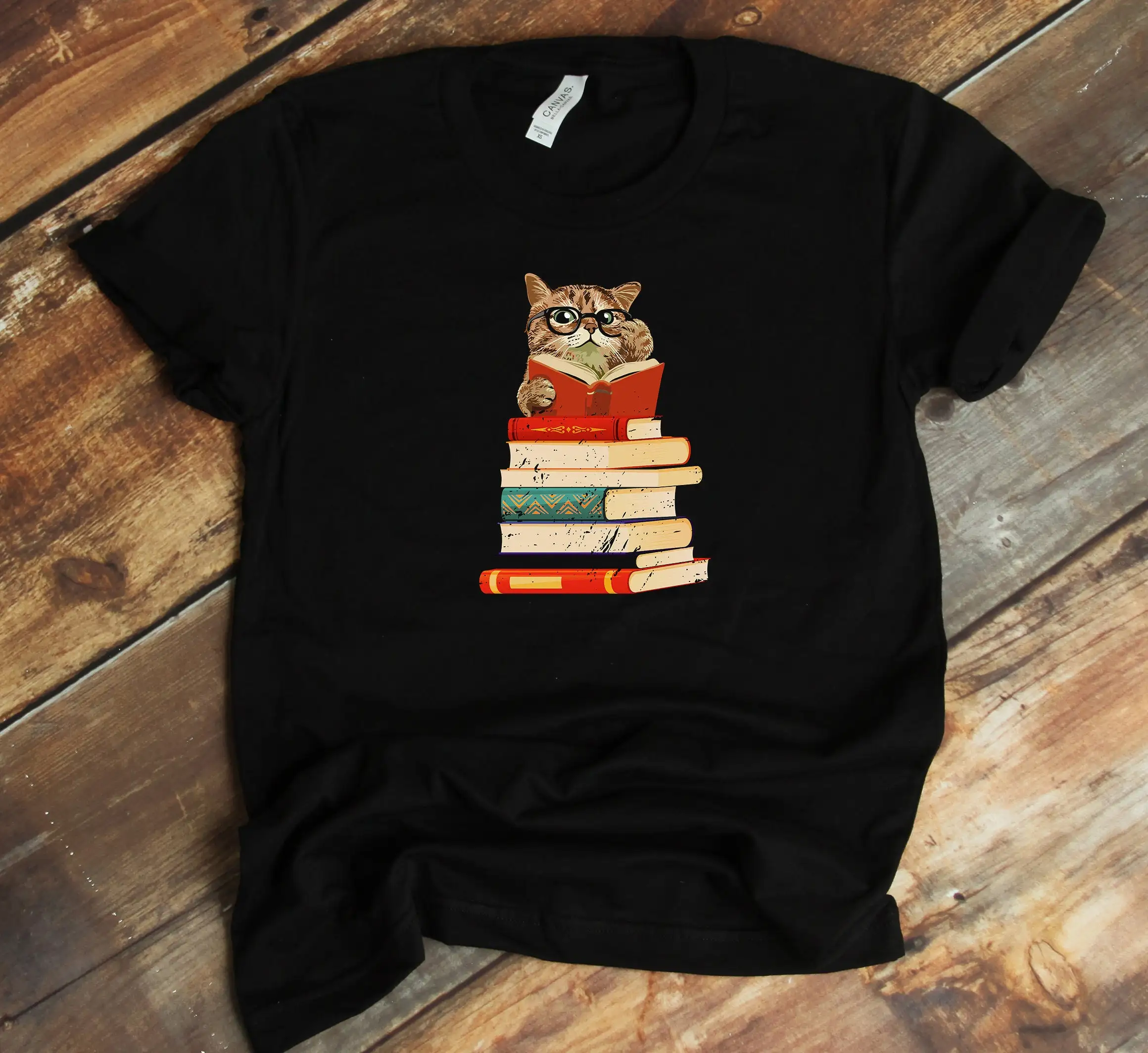 Bookworm T Shirt Cat Reading Glasses Book Nerd Funny Lover