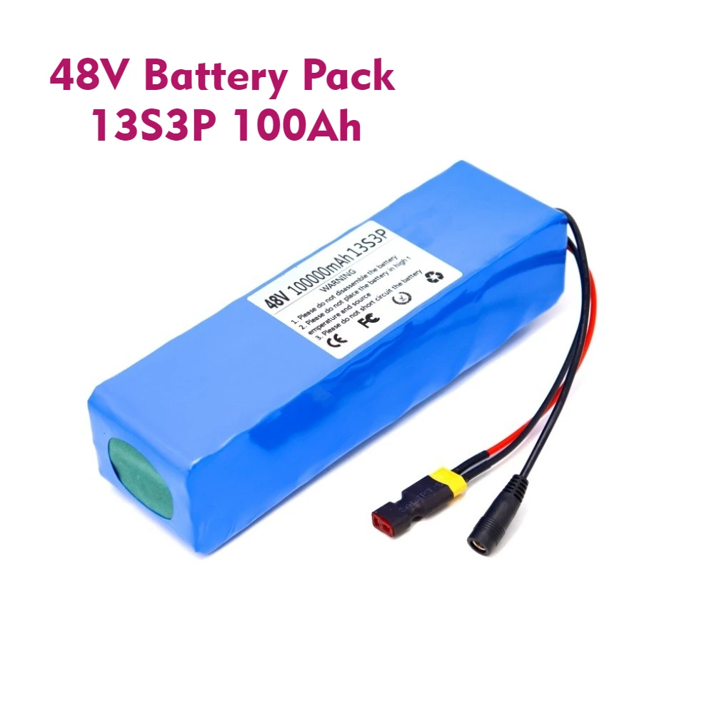 2025 New 48V 100Ah 128Ah 2000W 13S3P DC-XT60-T Lithium Ion Battery Pack Suitable for 48V motors with BMS + 54.6V Charger