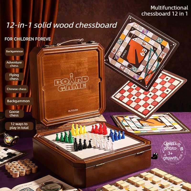 Multifunctional Chessboard Wooden Board Games Set 313Pcs for Kids Adults Funny Family Table Games Checkerboard Mini Board Game