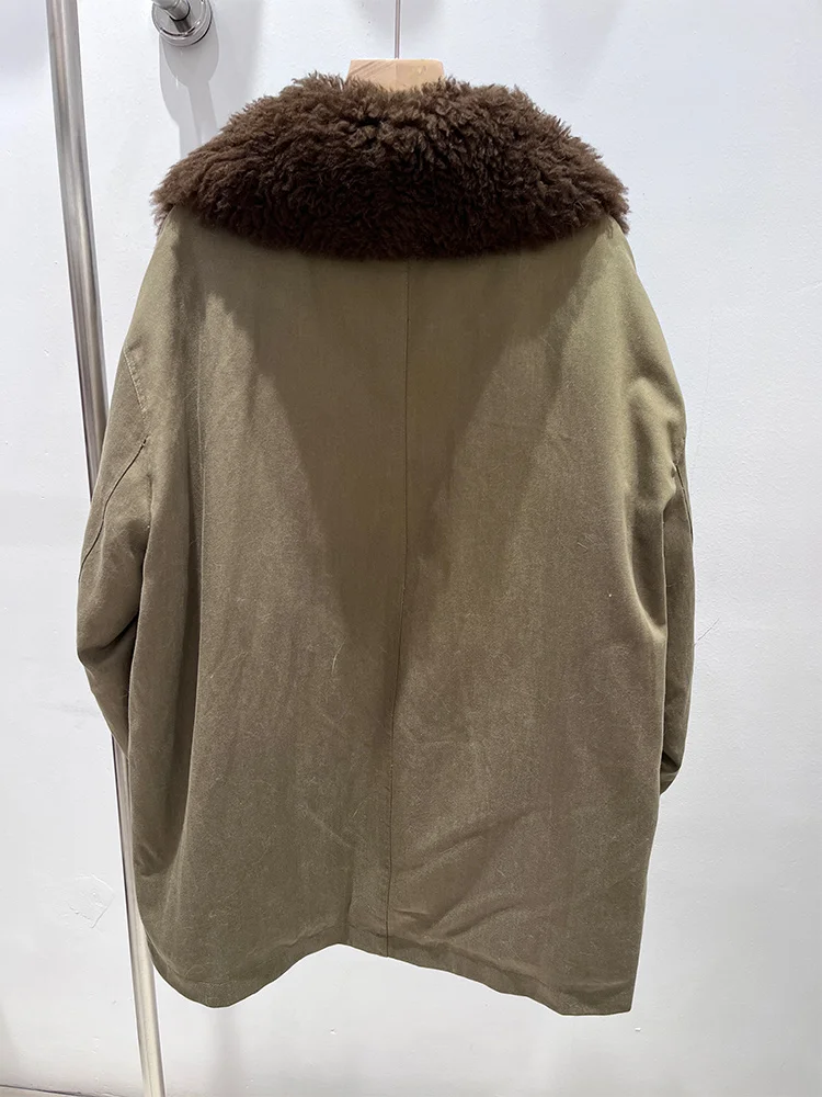 2025 Fashion New Autumn Winter Real Lamb Sheep Fur Collar Coat Women Natural Goose Down Jacket Luxury Casual Puffer Jackets