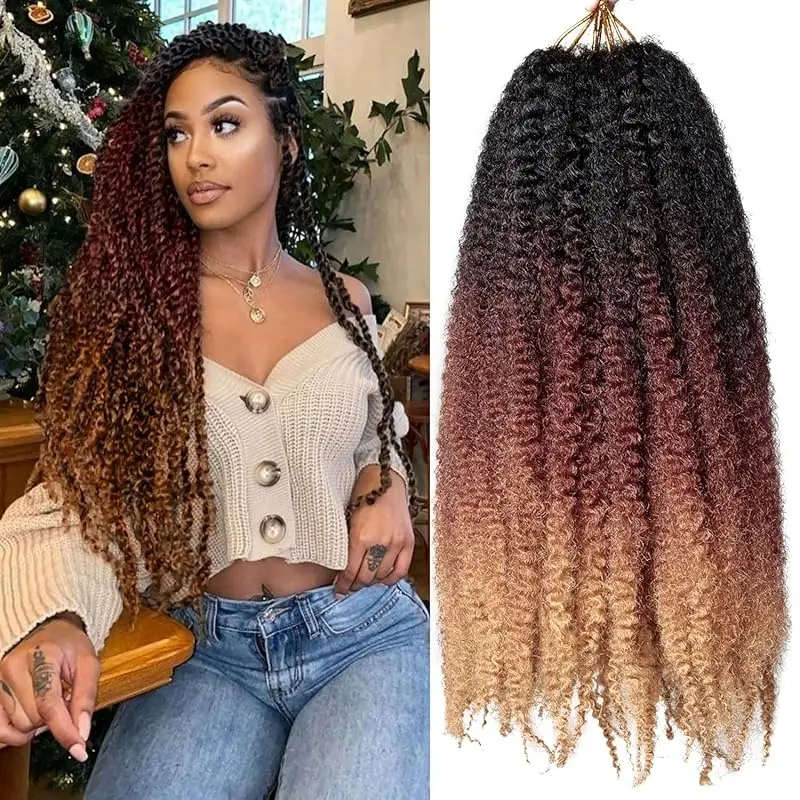 Marley Twist Braiding Hair 18Inch Long-Lasting Fluffy&Tangle-Free Cuban Twist Hair Crochet Hair Ombre Honey Brown T1B/30/27
