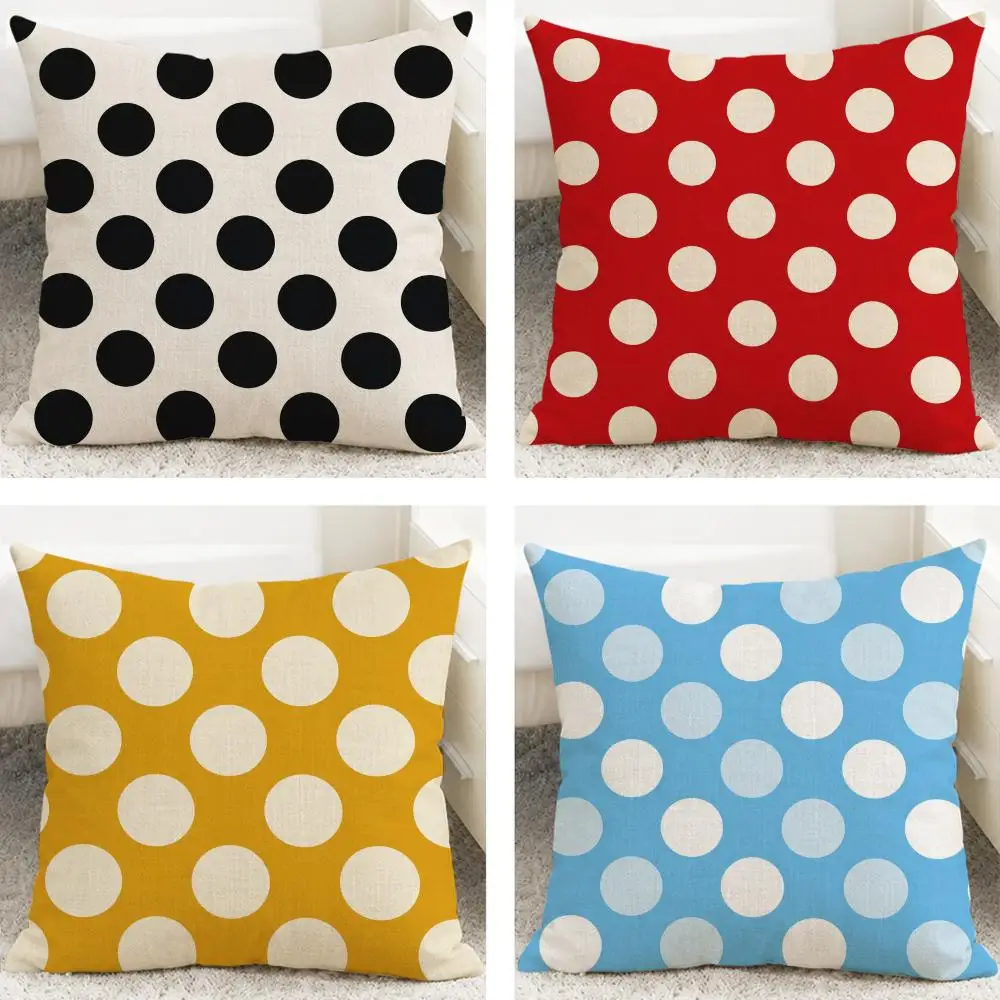 Retro Aesthetic Polka Dots Cushion Cover Cushion Covers Natural Linen Breathable Sofa Bedroom Decor Pillowcase