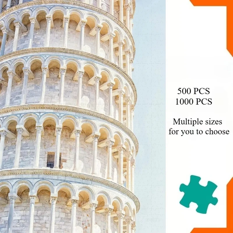 Jigsaw Puzzle 500/1000 Pieces Leaning Tower of Pisa Paper Puzzles Adult Present Portable Box for Family Games Educational Toys