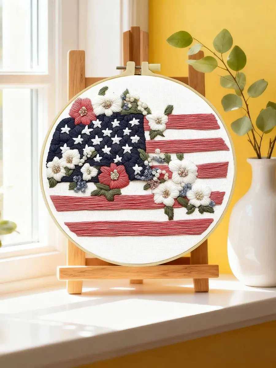 1 Stück 20X20CM/15X15CM 7,87/6,3 Zoll Nationalflagge und Blumen Stickerei Starter-Kit DIY-Kit DIY-Stickerei-Set Handarbeiten – Detail 6
