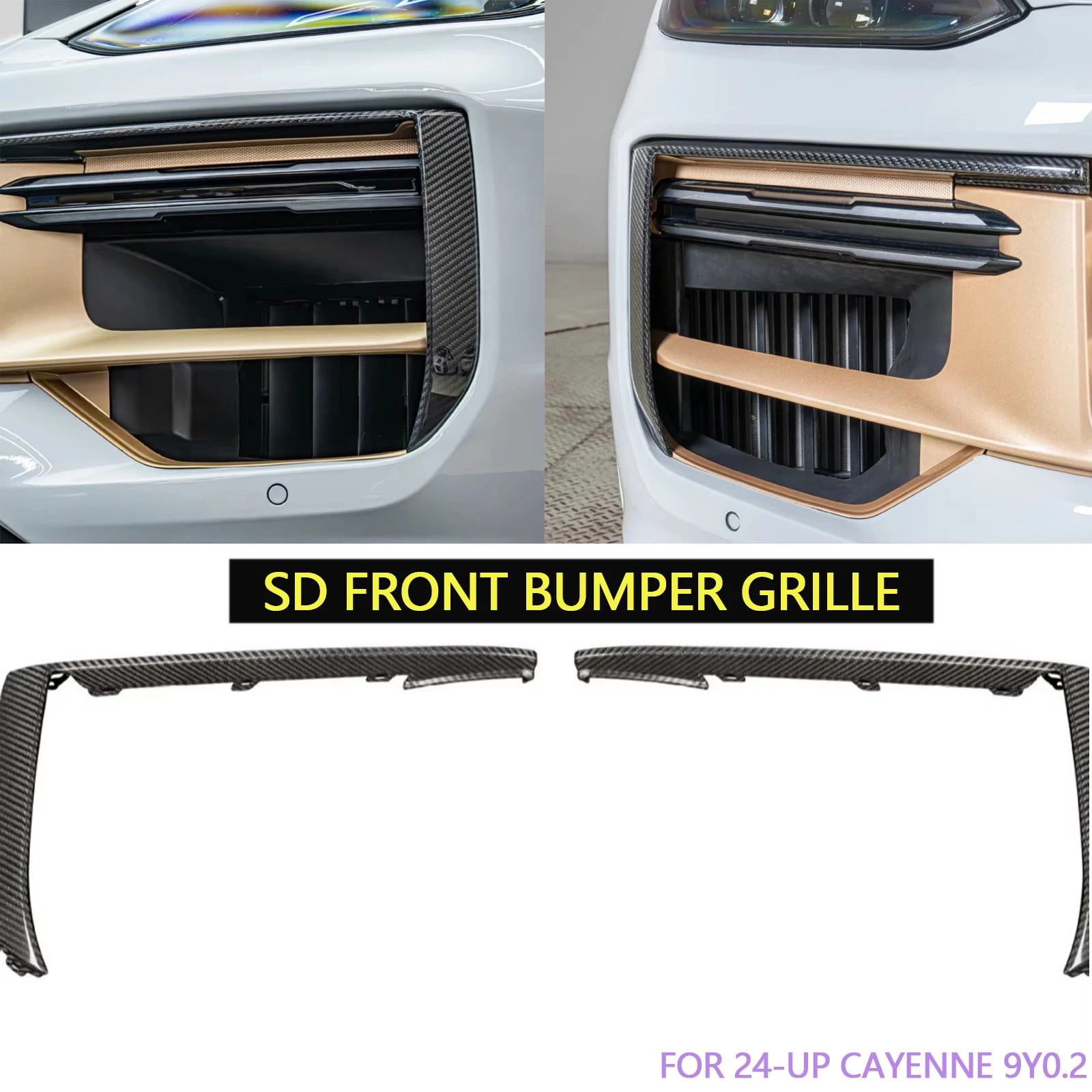 High Quality Front Bumper daytime running light Grille Frame Dry Carbon Replacement For 2024‑UP Cayenne 9Y0.2 SD Replaceable