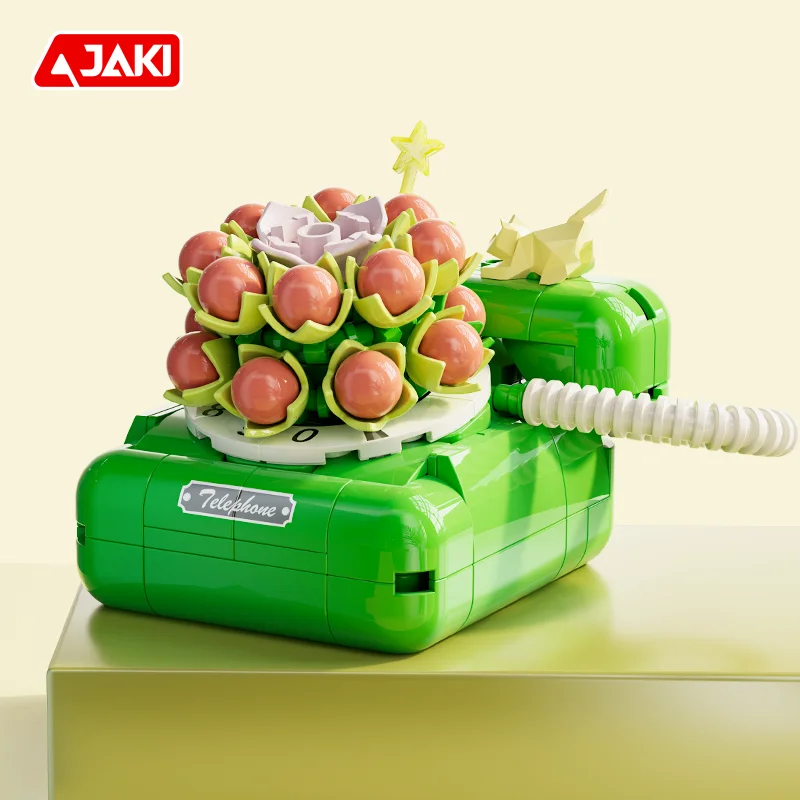 JAKI Creative Building Blocks Tv Radio Telephone Camera Succulent Funny Puzzle Flowers For Kids Educational Toy