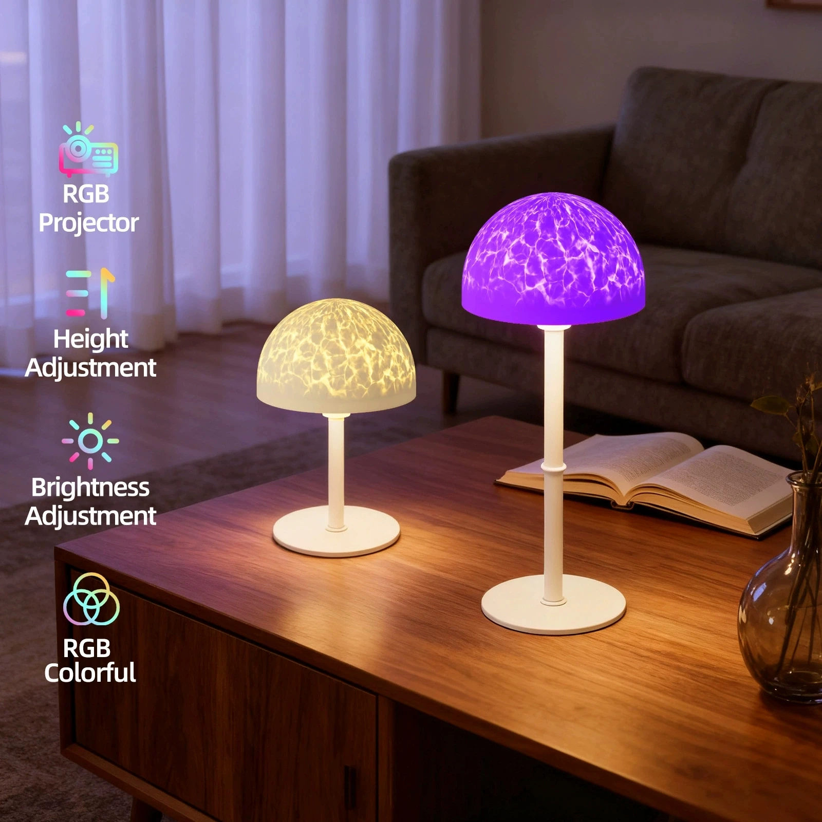 Projecteur d'ambiance RGB avec télécommande, projecteur d'ondulation d'eau, Rechargeable par USB, lampe de Table décorative réglable en hauteur pour la maison et le bureau