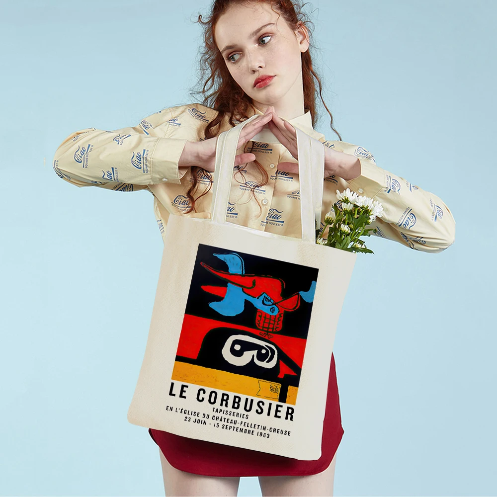 Le Corbusier Line Woman Nude Color Block  Lady Shopping Bag Supermarket Travel Tote Handbag Casual Canvas Women Shopper Bags