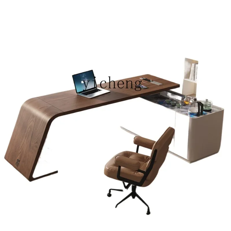 Retro Simple Corner Office Tea Table Desk Double-Use Solid Wood Boss Desk